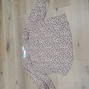 NWT Monday Fun Women's 3X Kinny Split Neck Smocked Shoulder Blouse Light Pink